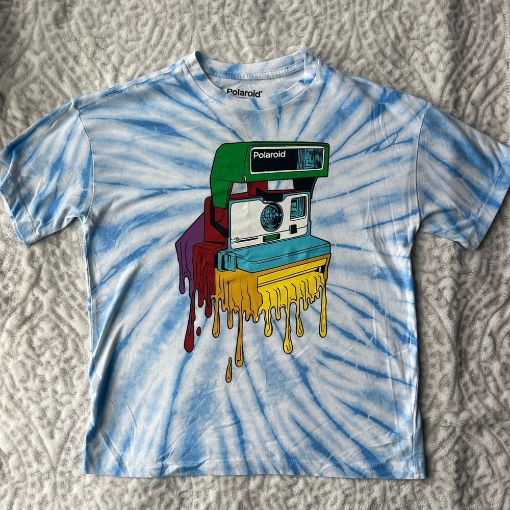 Polaroid Blue Tie-Dye Drip T-Shirt  | Youth XL